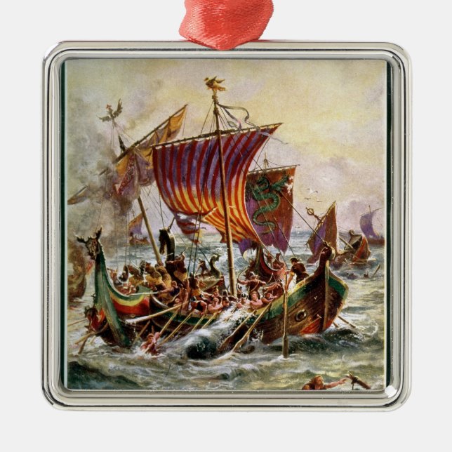 Alfred's galleys attacking the Viking Dragon Metal Tree Decoration (Front)