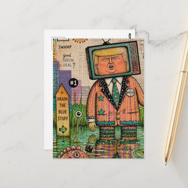 Algae Antitrump Mixed Media Funny Collage Postcard (Front/Back In Situ)