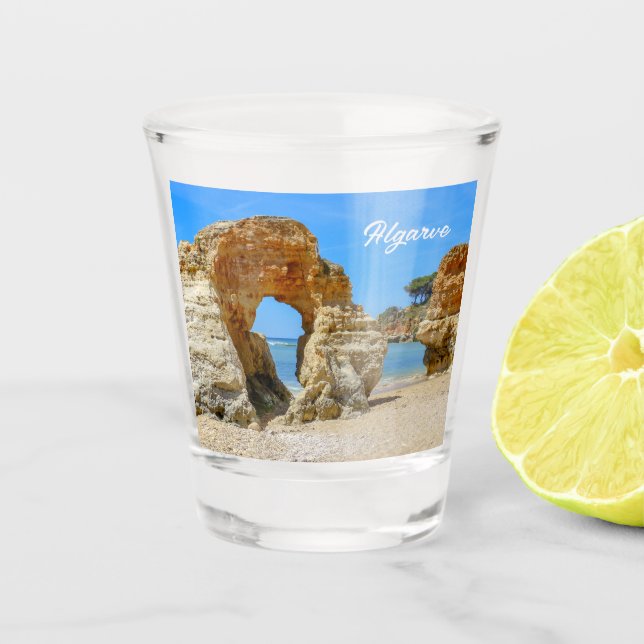 Algarve Beach and Rocks in Portugal Souvenir Shot Glass (Front)
