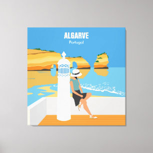 Algarve beach girl travel vintage style canvas print