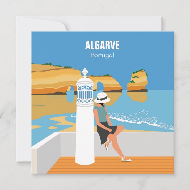 Algarve beach girl travel vintage style card (Front)