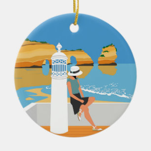 Algarve beach girl travel vintage style ceramic tree decoration