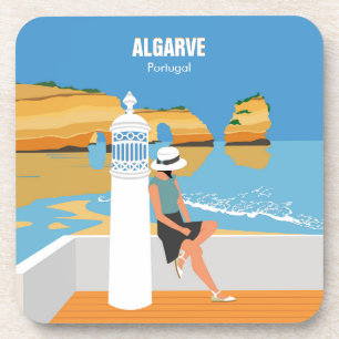 Algarve beach girl travel vintage style coaster