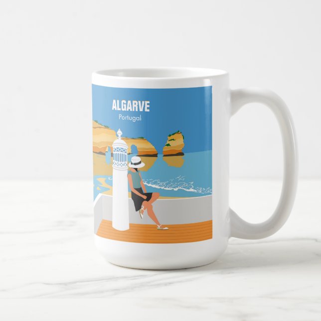 Algarve beach girl travel vintage style coffee mug (Right)