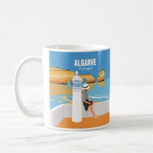 Algarve beach girl travel vintage style coffee mug