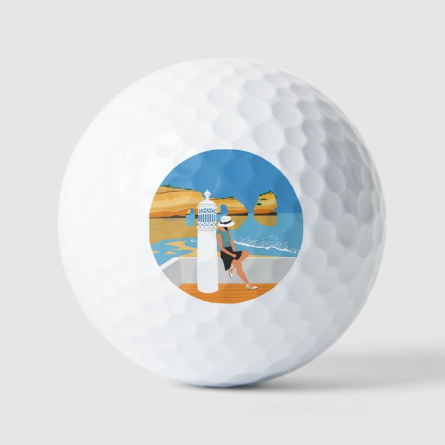 Algarve beach girl travel vintage style golf balls (Front)