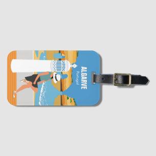 Algarve beach girl travel vintage style luggage tag