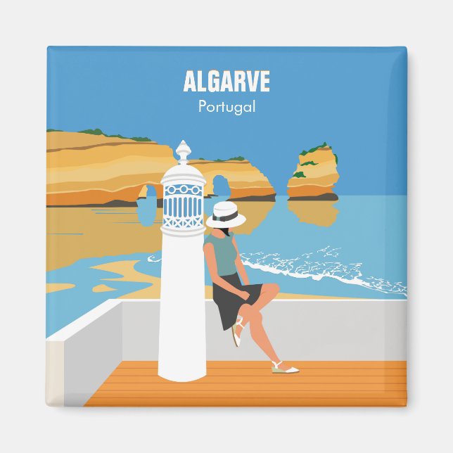 Algarve beach girl travel vintage style magnet (Front)