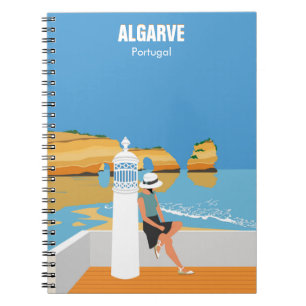 Algarve beach girl travel vintage style notebook