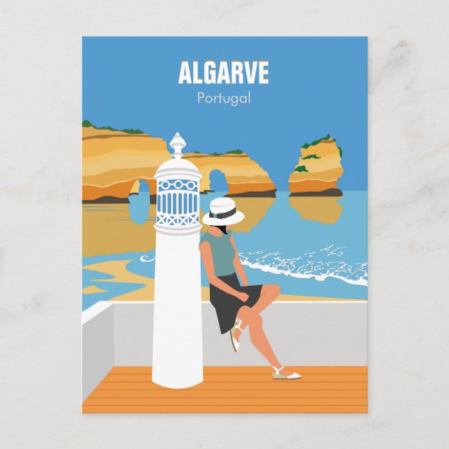 Algarve beach girl travel vintage style postcard (Front)