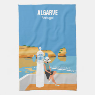 Algarve beach girl travel vintage style tea towel