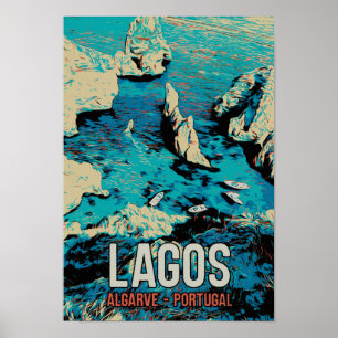 Algarve Lagos coast Portugal vintage travel Poster