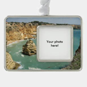 Algarve, Portugal, Benagil beach and rocks Silver Plated Framed Ornament