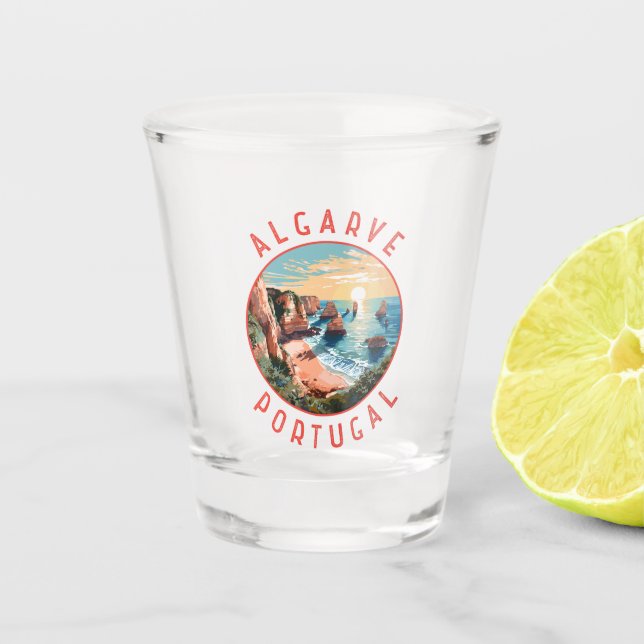 Algarve Portugal Retro Distressed Circle Shot Glass (Front)