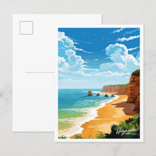Algarve Portugal Travel Vintage illustration Postcard