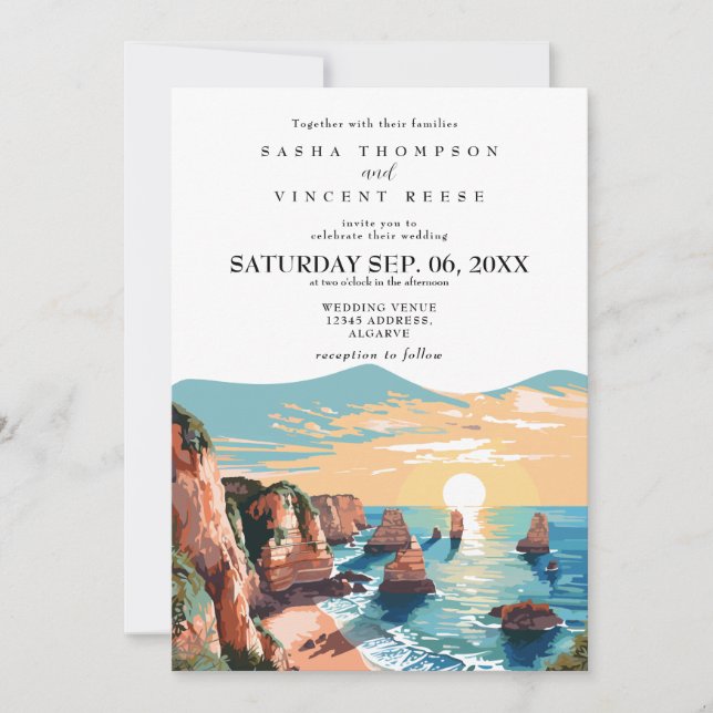 Algarve Portugal Wedding Invitation Retro (Front)