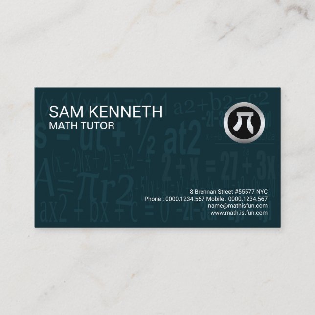 Algebra Formula Numbers Minimalist Cyan Math Tutor Business Card (Front)