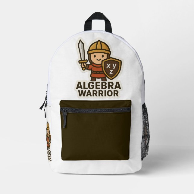 Algebra Warrior Sticker – Cute Math Hero  Printed Backpack (Front)