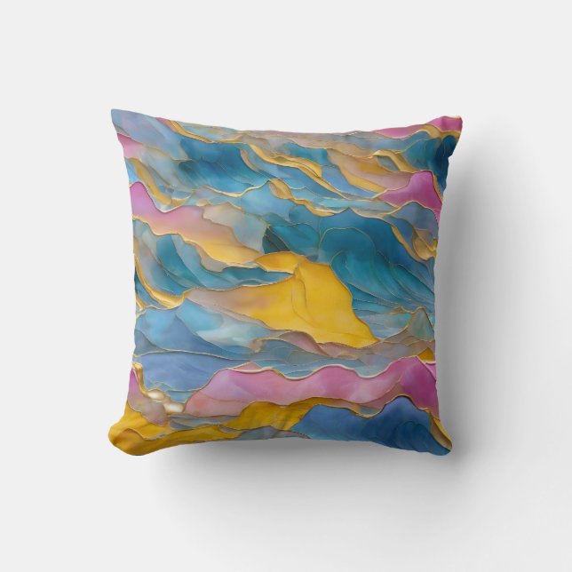 “Algeciras” Blue Pink Sand Waves Cushion (Front)