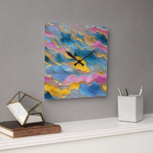 “Algeciras” Blue Pink Sand Waves Square Wall Clock