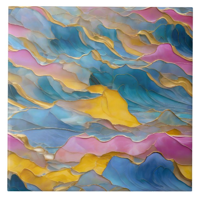 “Algeciras” Blue Pink Sand Waves Tile (Front)