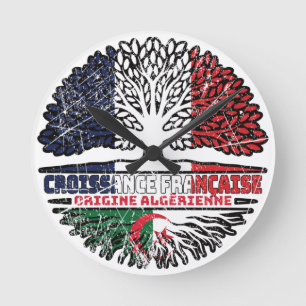 Algeria Algerian French France Tree Roots Flag Round Clock