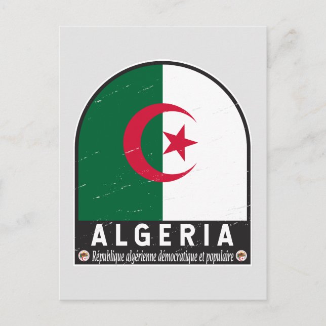 Algeria Flag Emblem Distressed Vintage Postcard (Front)