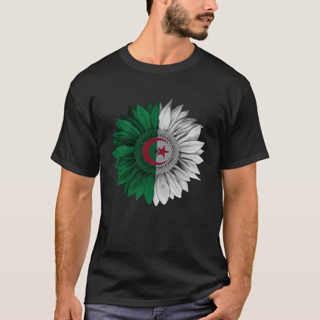 Algeria Flag Sunflower Algerian Roots Proud Patrio T-Shirt (Front)