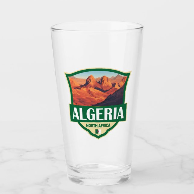 Algeria Illustration Retro Badge Glass (Front)