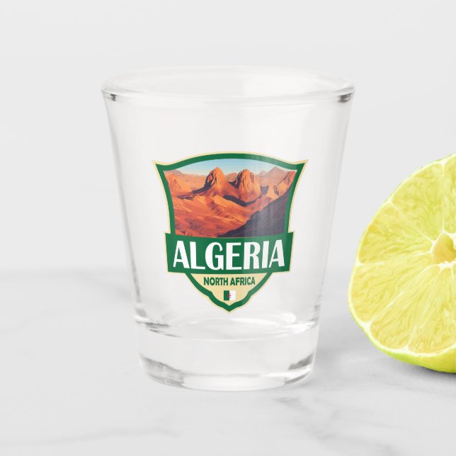 Algeria Illustration Retro Badge Shot Glass (Front)