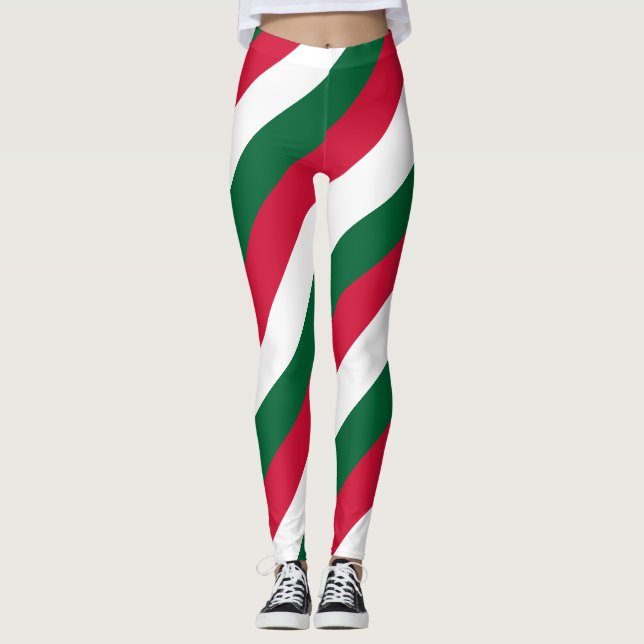 Algeria National Flag Colours Diagonal Striped Leggings (Front)