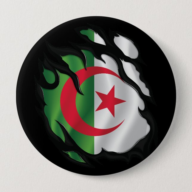 Algeria Ripped Flag 10 Cm Round Badge (Front)