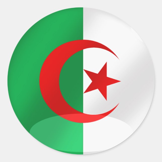 Algeria round flag with chrome like reflections classic round sticker (Front)