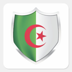 Algeria Silver Shield Flag Square Sticker