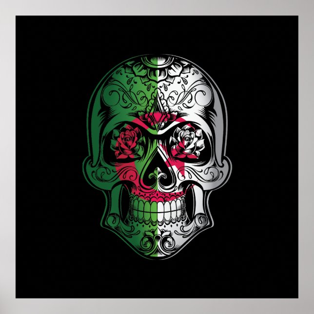 Algeria  Skull And Roses Flag Poster (Front)