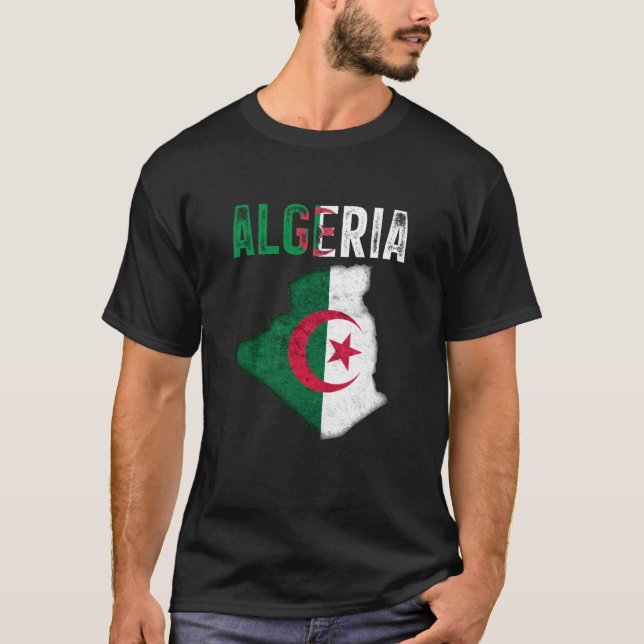 Algerian Algeria Country Map Flag T-Shirt (Front)