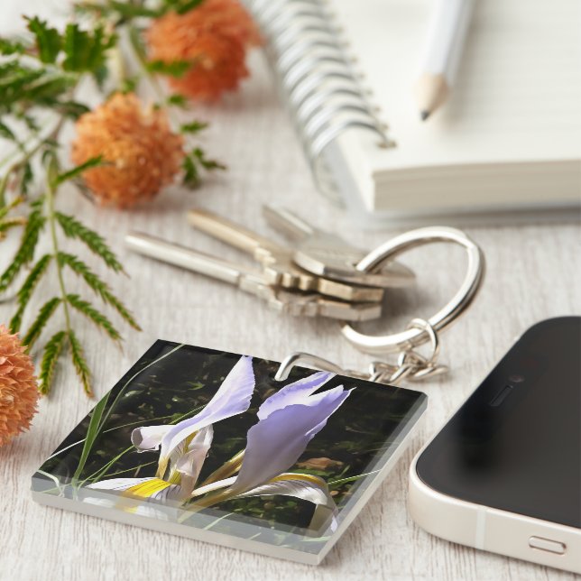 Algerian Iris Hyperrealistic Wildflower Painting Key Ring (Front Right)