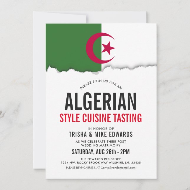 Algerian Themed Cuisine | Party Flag Invite White (Front)