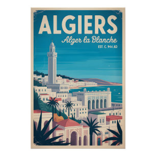 Algiers Algeria Retro Travel Poster Art