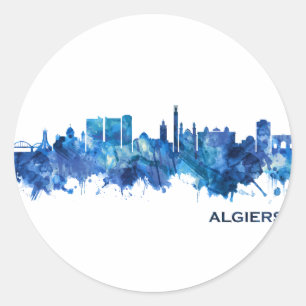 Algiers Algeria Skyline Blue Classic Round Sticker