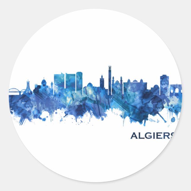 Algiers Algeria Skyline Blue Classic Round Sticker (Front)