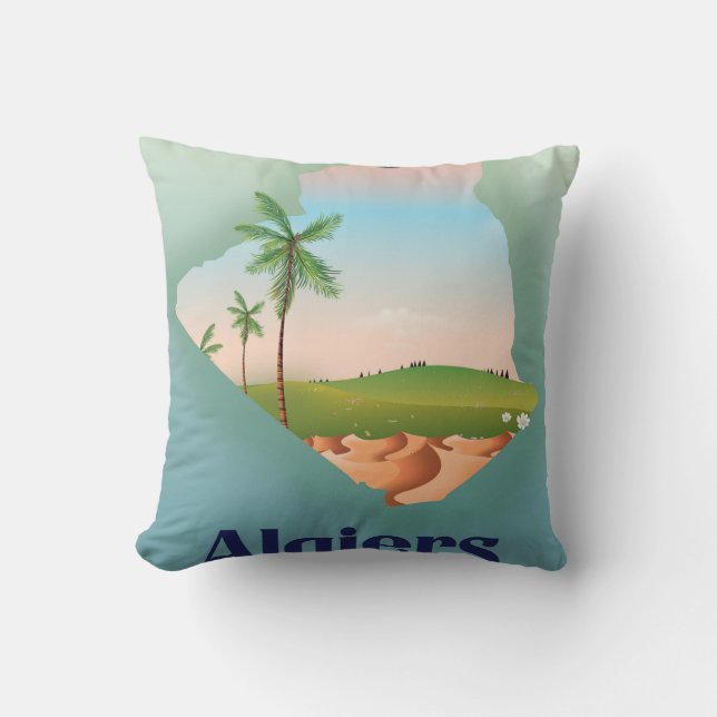Algiers Algerian Map travel poster Cushion (Front)