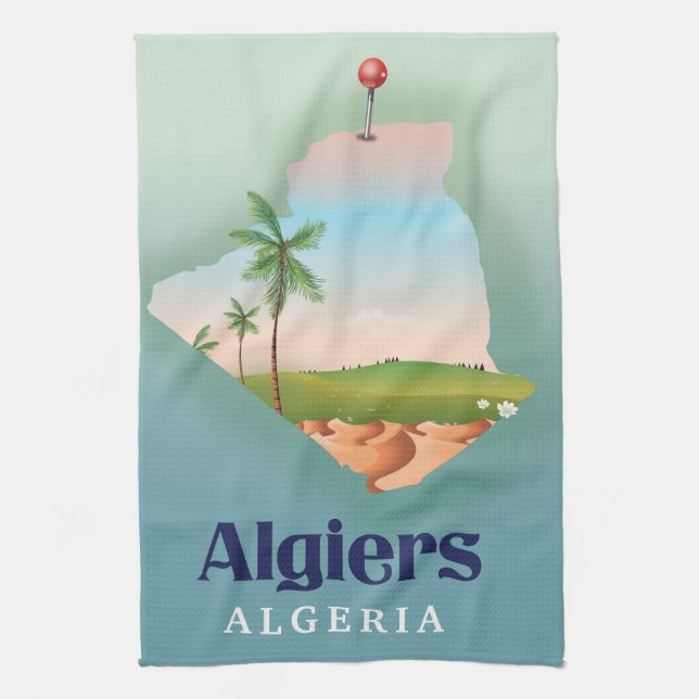 Algiers Algerian Map travel poster Tea Towel (Vertical)