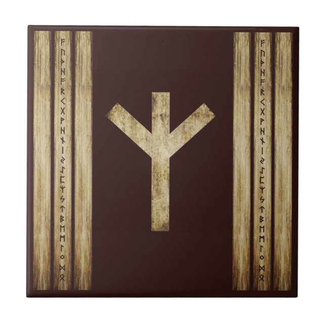 Algiz Brown Grunge Ceramic Tile (Front)