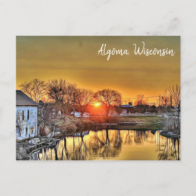 Algoma, Wisconsin Sunset on the Lake Postcard (Front)