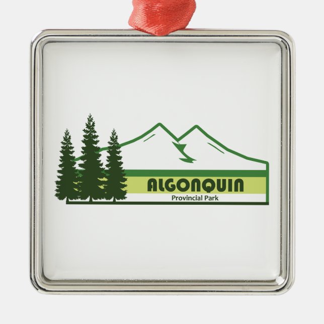 Algonquin Provincial Park Green Stripes Metal Tree Decoration (Front)