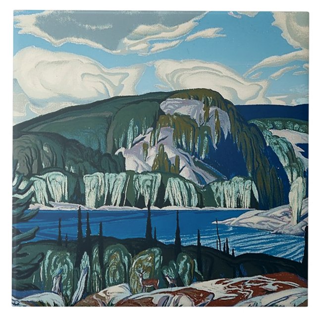 Algonquin Provincial Park Painting by AJ Casson  Tile (Front)