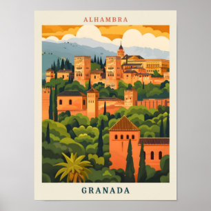 Alhambra Granada Spain Elegant Vintage Travel Poster