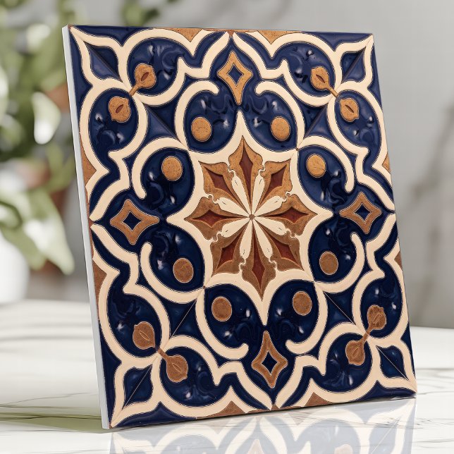 Alhambra Moorish Geometric Navy Blue Gold Tile (Creator Uploaded)