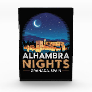 Alhambra Nights- Granada Spain Travel Art Photo Block